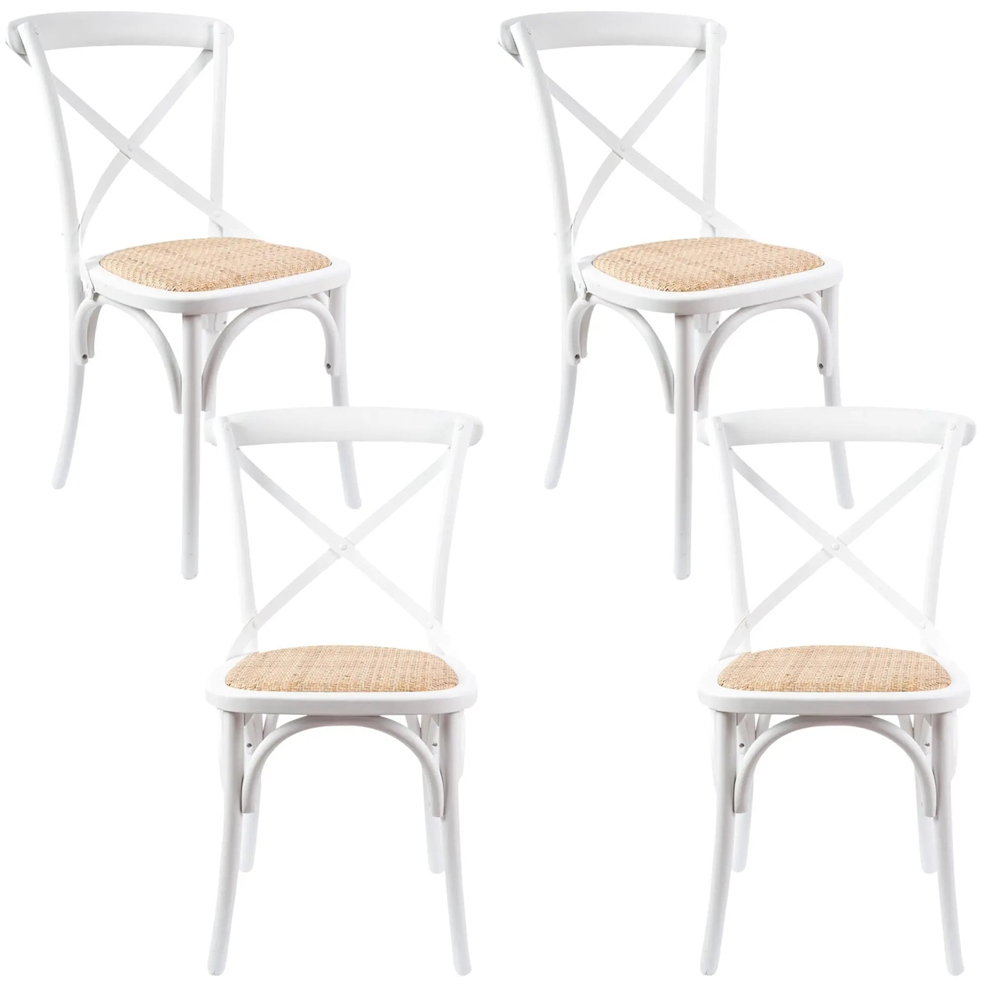 Aster Crossback Dining Chair Set of 4 Solid Birch Timber Wood Ratan Seat - White Deals499