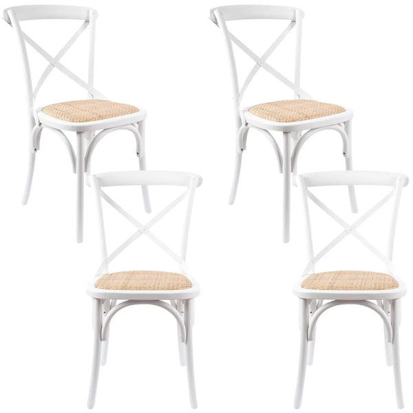 Aster Crossback Dining Chair Set of 4 Solid Birch Timber Wood Ratan Seat - White Deals499