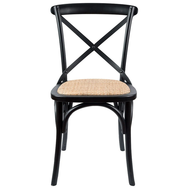 Aster Crossback Dining Chair Set of 6 Solid Birch Timber Wood Ratan Seat - Black Deals499