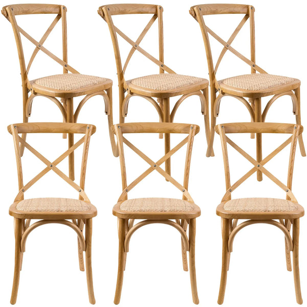 Aster Crossback Dining Chair Set of 6 Solid Birch Timber Wood Ratan Seat - Oak Deals499