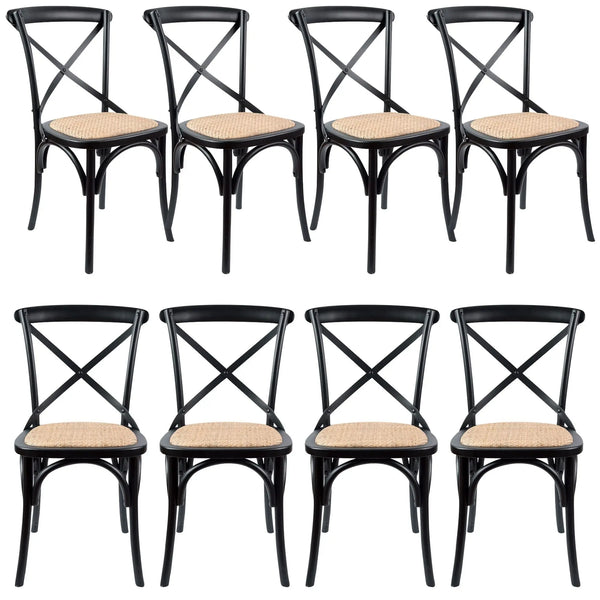 Aster Crossback Dining Chair Set of 8 Solid Birch Timber Wood Ratan Seat - Black Deals499