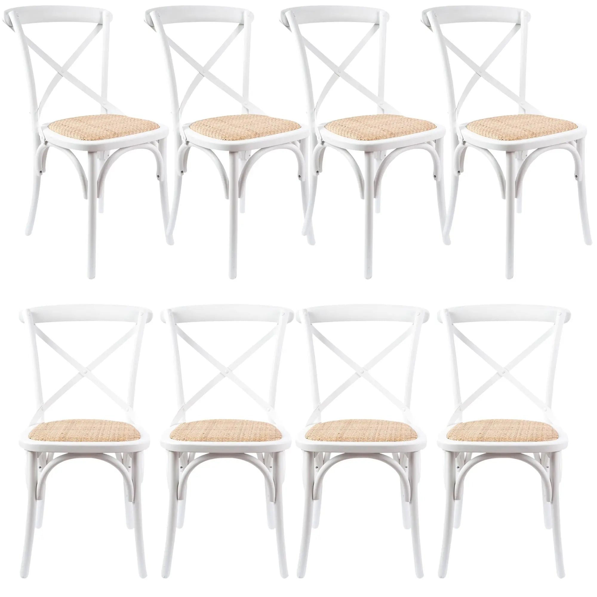 Aster Crossback Dining Chair Set of 8 Solid Birch Timber Wood Ratan Seat - White Deals499