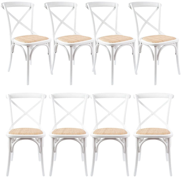 Aster Crossback Dining Chair Set of 8 Solid Birch Timber Wood Ratan Seat - White Deals499