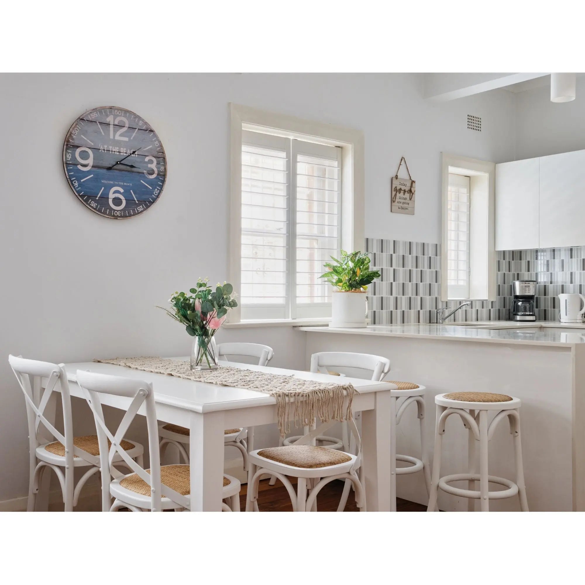 Aster Crossback Dining Chair Set of 8 Solid Birch Timber Wood Ratan Seat - White Deals499