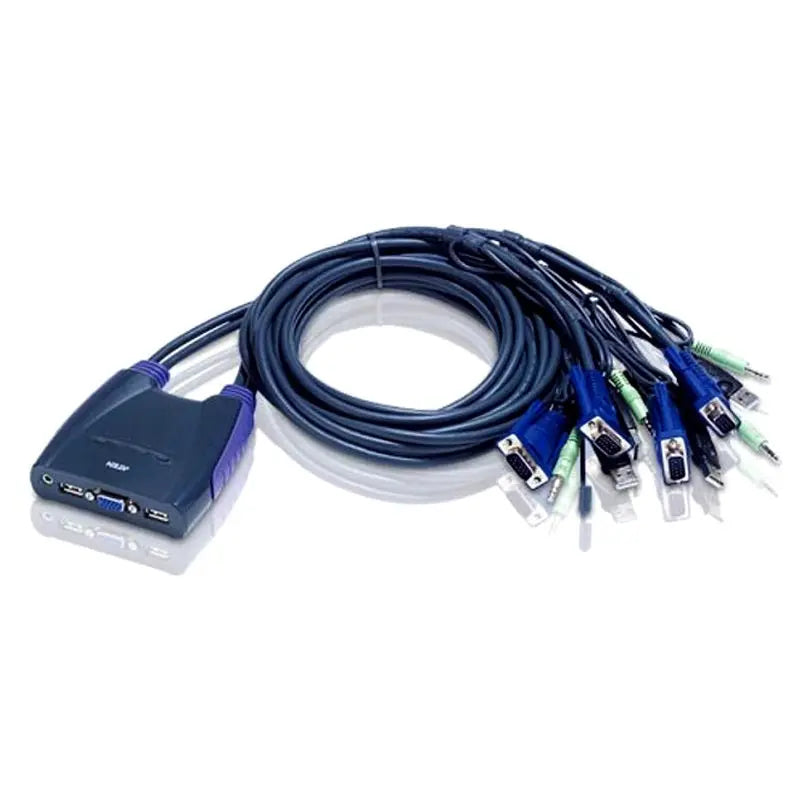 Aten 4 Port USB VGA Cable KVM Switch with audio, 0.9M Cable, Video DynaSync, mouse and keyboard emulation ATEN