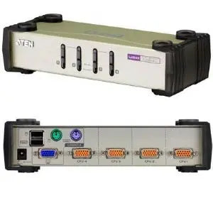 Aten 4 Port USB & PS/2 VGA KVM Switch, Video DynaSync, mouse and keyboard emulation, 4 VGA USB and PS/2 KVM Cables included ATEN