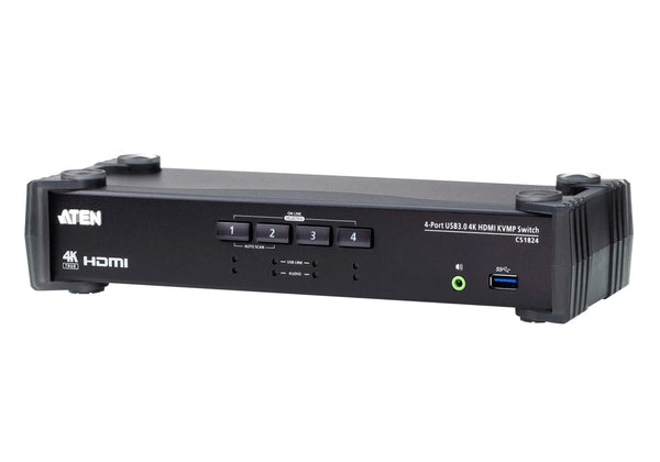 Aten Desktop KVMP Switch 4 Port Single Display 4k HDMI w/ audio mixer mode, Cables Included, Selection Via Front Panel ATEN