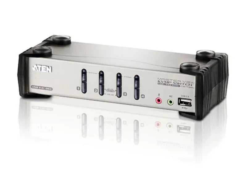 Aten Desktop KVMP Switch 4 Port Single Display VGA w/ audio & OSD, 4x Custom KVM Cables Included, 2x USB Port, Selection Via Front Panel ATEN