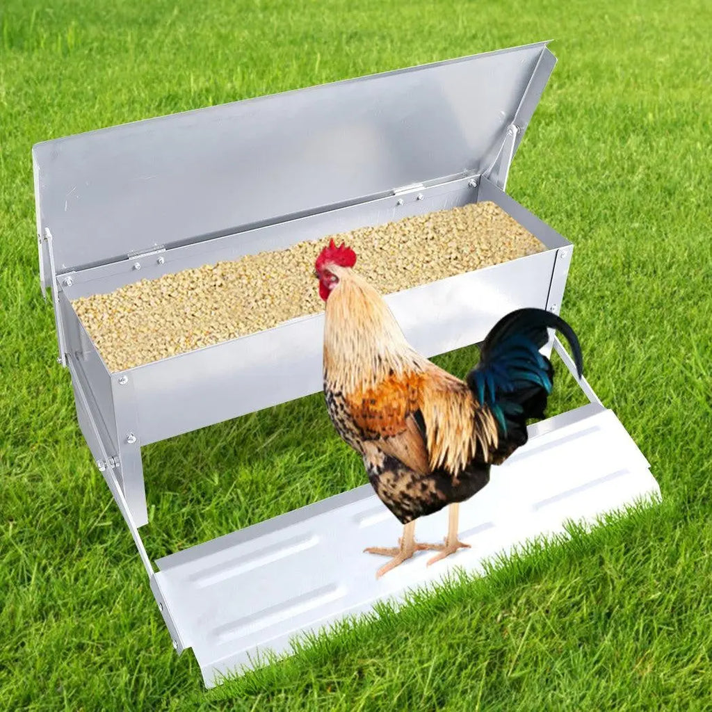 Automatic Chicken Feeder Self Open Poultry Alumnium Treadle 5KG Capacity Outdoor Deals499