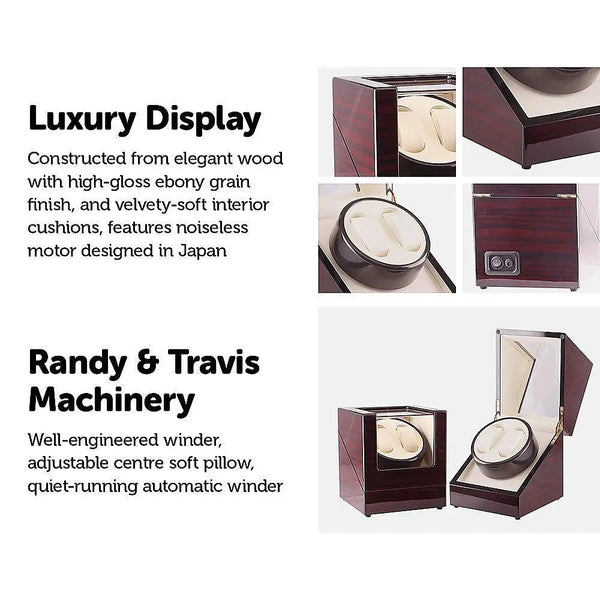 Automatic Dual Watch Winder Wood Display Box Case Motor Rotation Storage Deals499