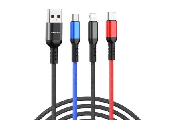 Awei 3 in 1 Charging Cable For iPhone + Type-C + Micro USB Braided Cord Deals499