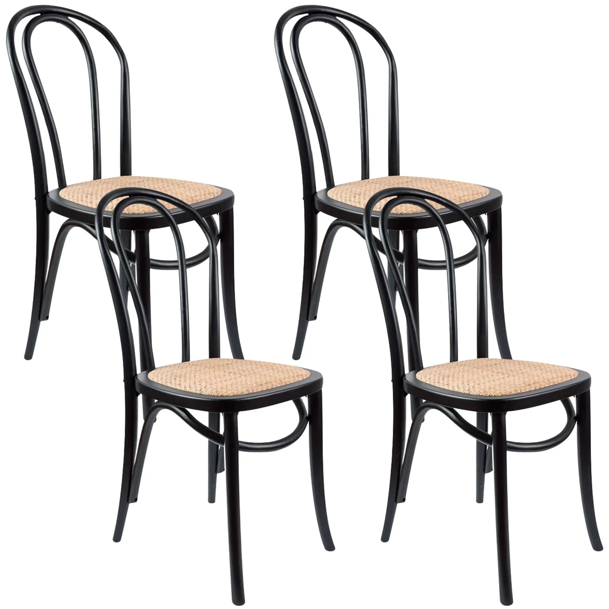 Azalea Arched Back Dining Chair 4 Set Solid Elm Timber Wood Rattan Seat - Black Deals499