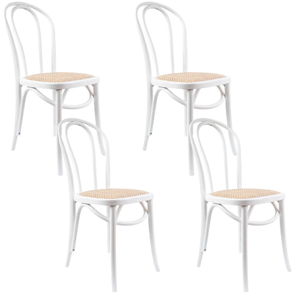 Azalea Arched Back Dining Chair 4 Set Solid Elm Timber Wood Rattan Seat - White Deals499