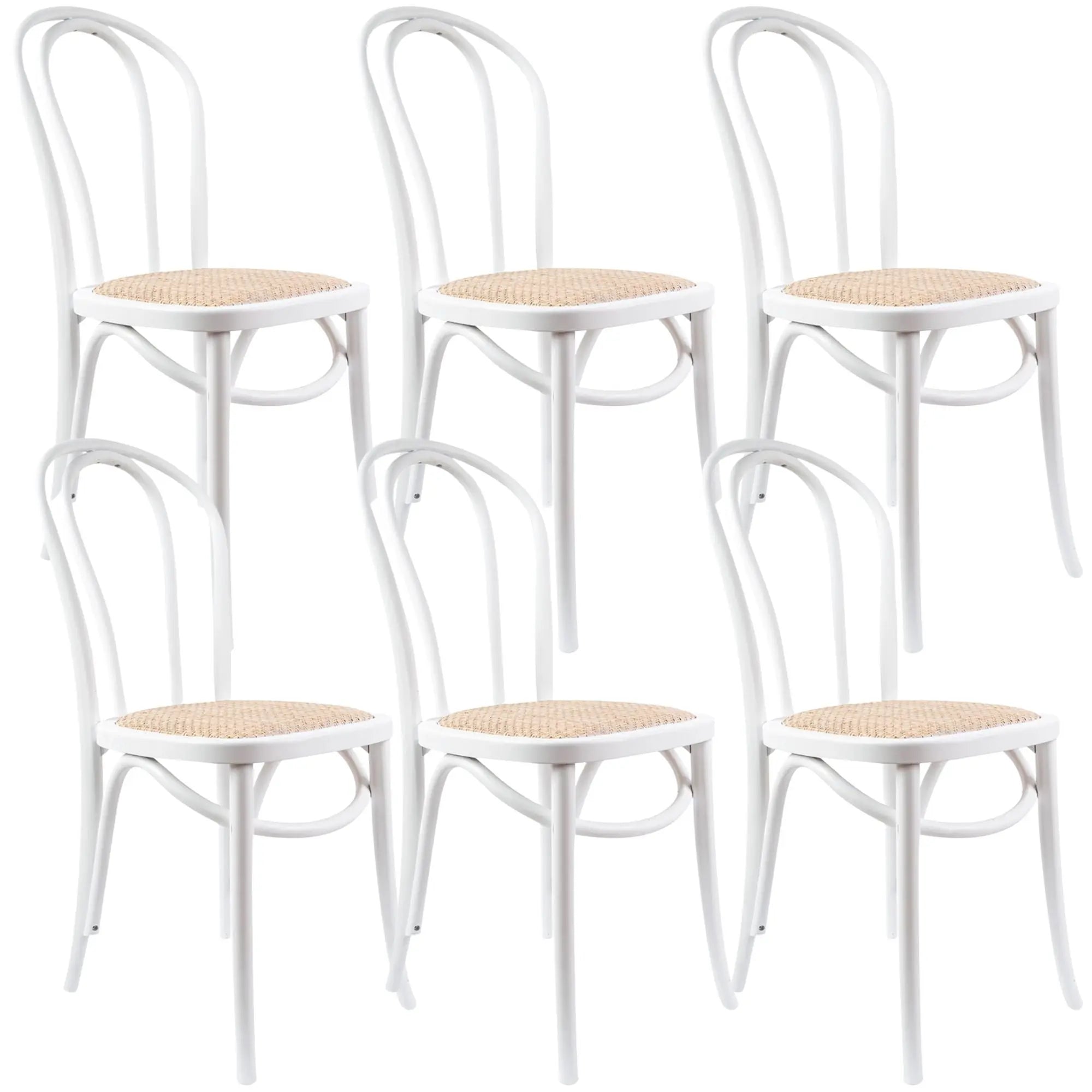 Azalea Arched Back Dining Chair 6 Set Solid Elm Timber Wood Rattan Seat - White Deals499