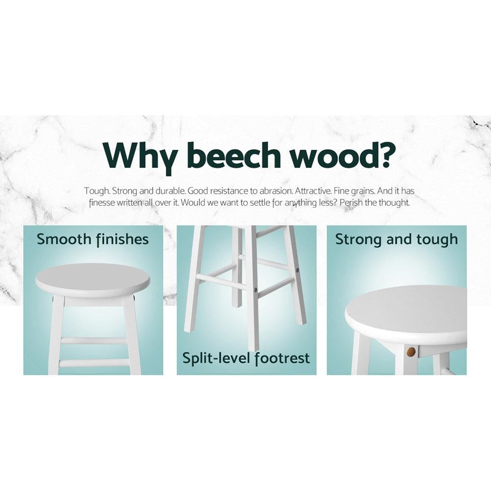 Artiss Set of 2 Beech Wood Backless Bar Stools - White Deals499