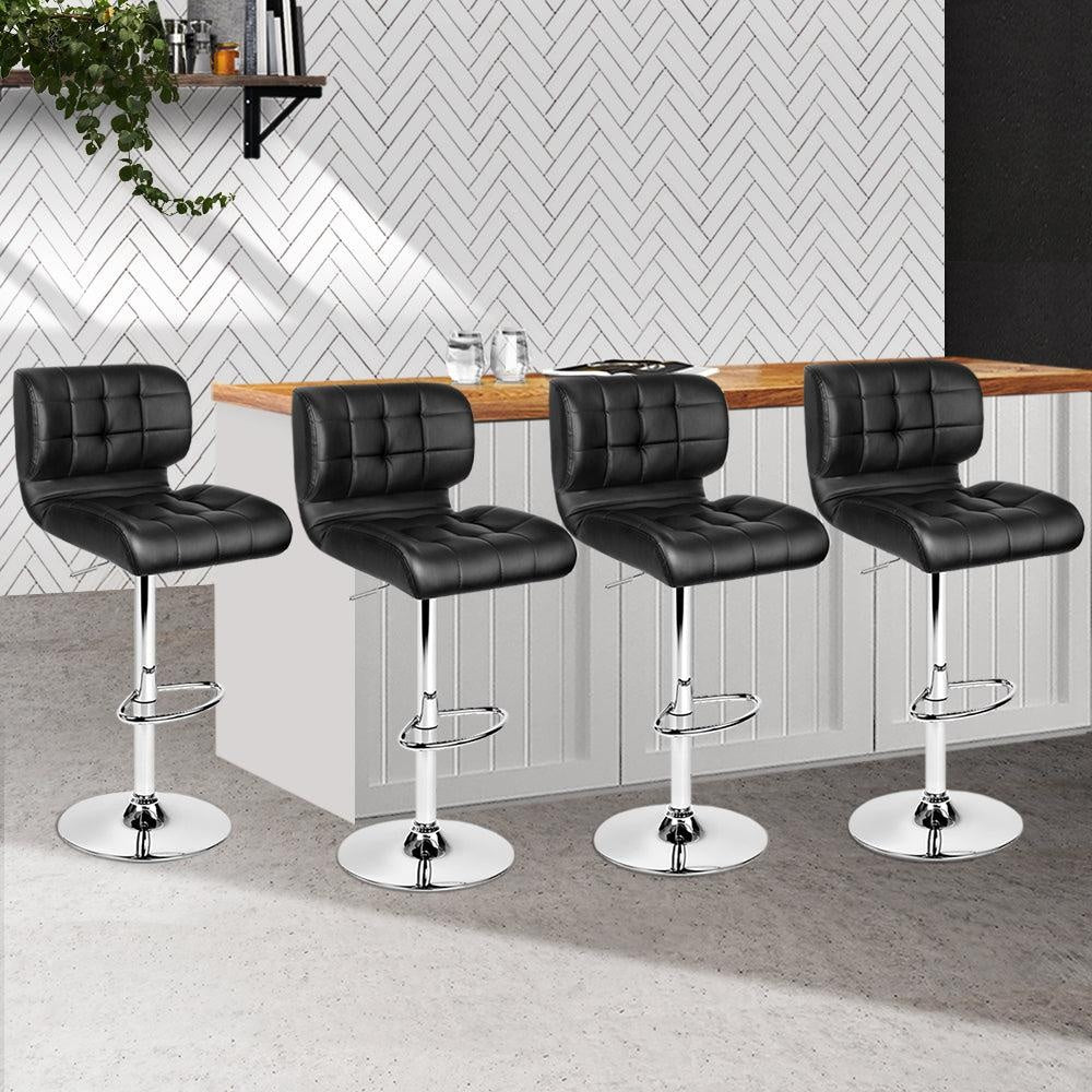 Artiss Set of 4 PU Leather Gas Lift Bar Stools - Black and Chrome Deals499