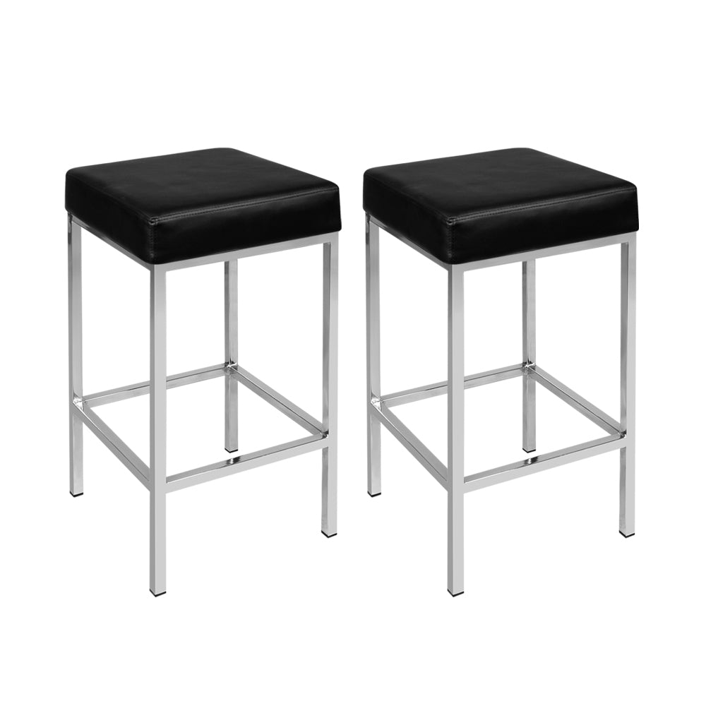 Artiss Set of 2 PU Leather Backless Bar Stools - Black and Chrome Deals499