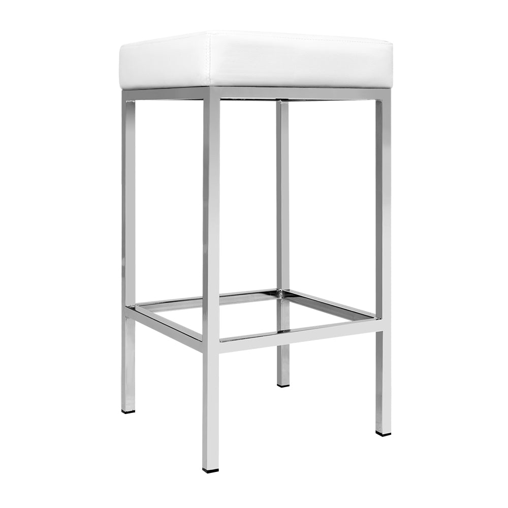 Artiss Set of 2 PU Leather Backless Bar Stools - White and Chrome Deals499