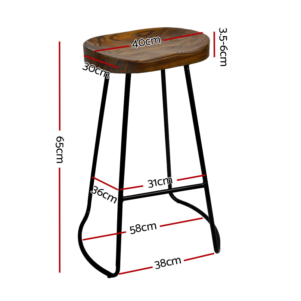 Artiss Set of 2 Elm Wood Backless Bar Stools 65cm - Black and Dark Natural Deals499