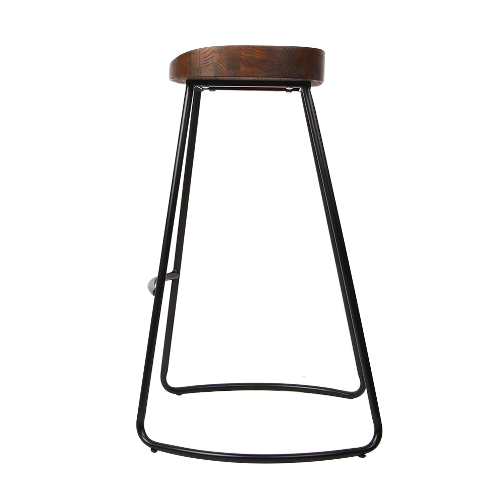 Artiss Set of 2 Elm Wood Backless Bar Stools 65cm - Black and Dark Natural Deals499