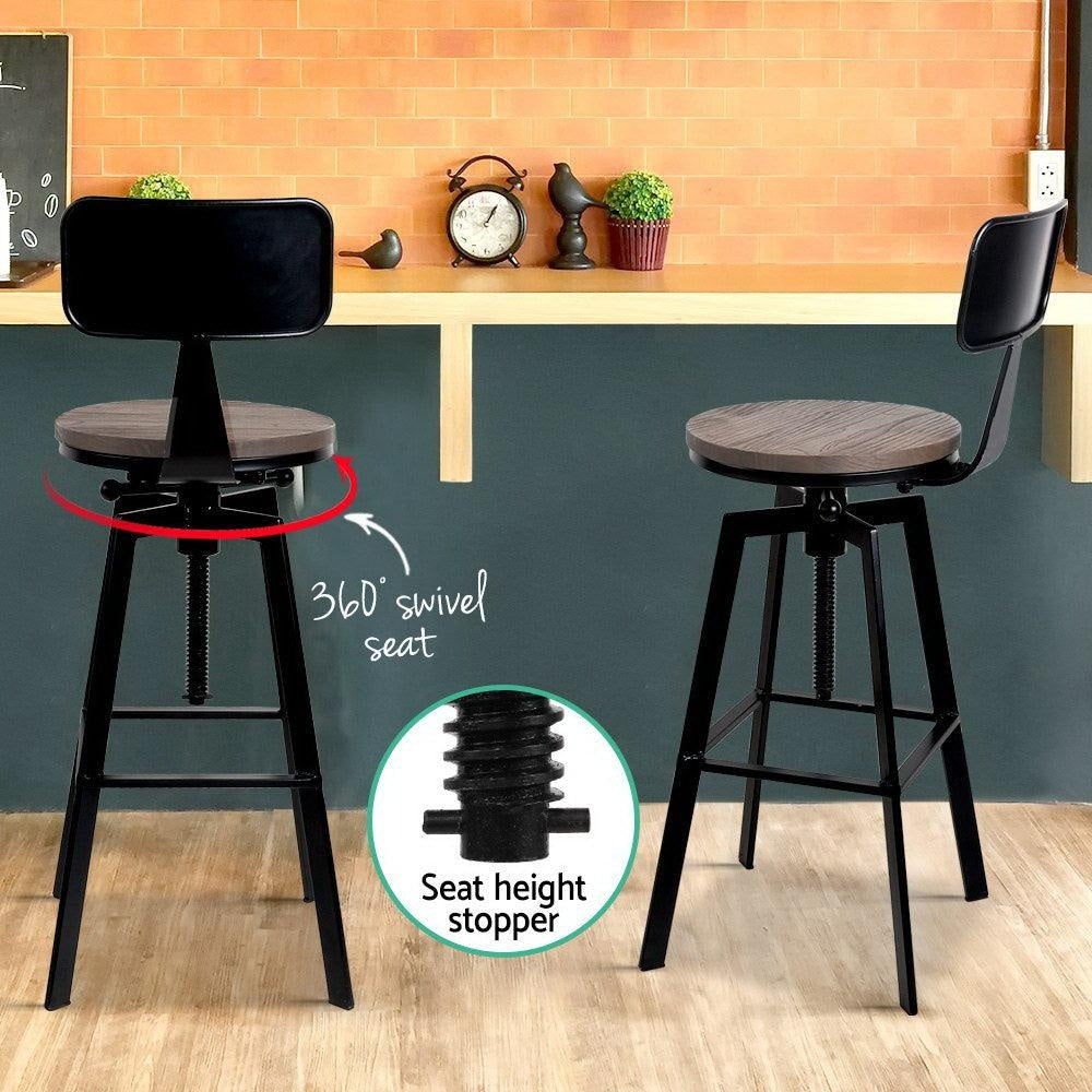 Artiss Rustic Industrial Style Metal Bar Stool - Black and Wood Deals499