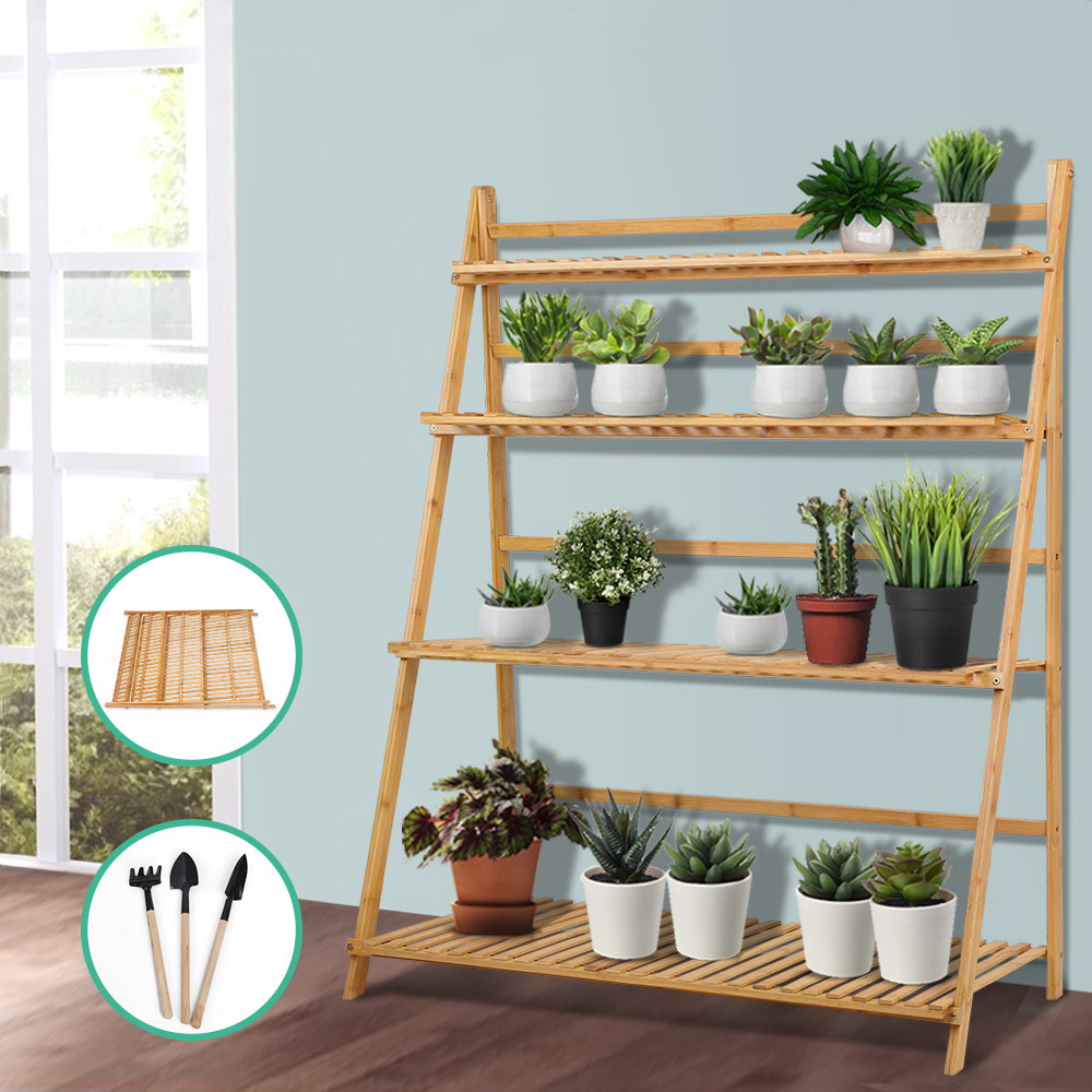 Artiss Bamboo Wooden Ladder Shelf Plant Stand Foldable Deals499