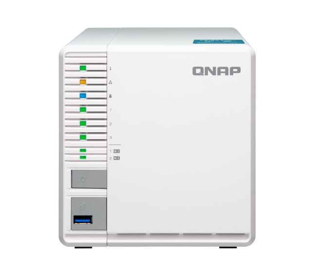 QNAP TS-351-4G 3 Bay NAS IntelÂ® CeleronÂ® J1800 dual-core 2.41 GHz processor 4 GB SODIMM DDR3L Hot-swappable 1xUSB 3.2 1xGbE 2 yrs warranty QNAP