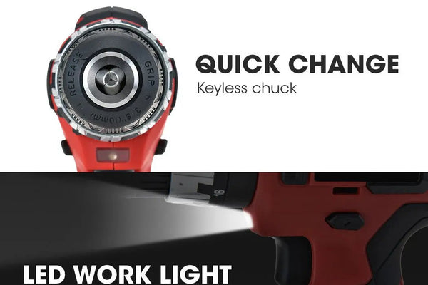 BAUMR-AG 20V Cordless Power Drill Kit Lithium Battery Hammer Drilling with Bag Deals499