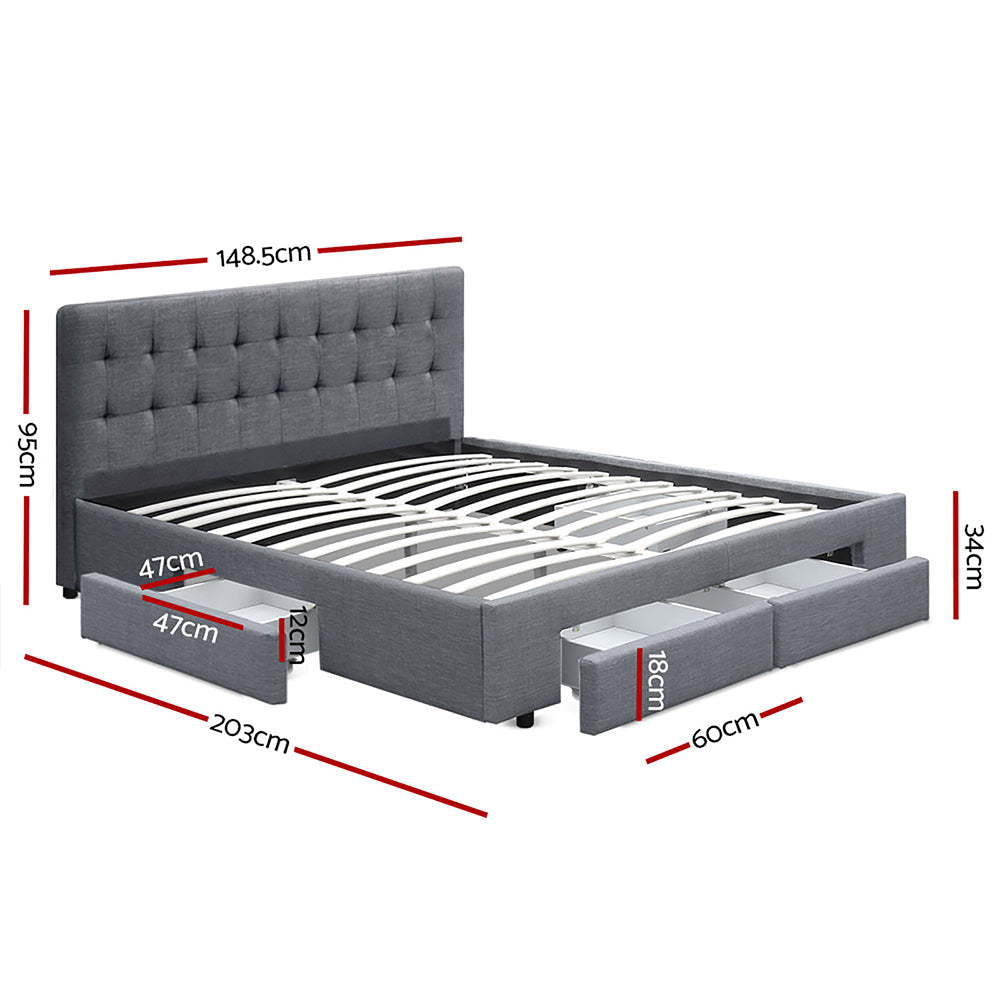 Artiss Avio Bed Frame Fabric Storage Drawers - Grey Double Deals499