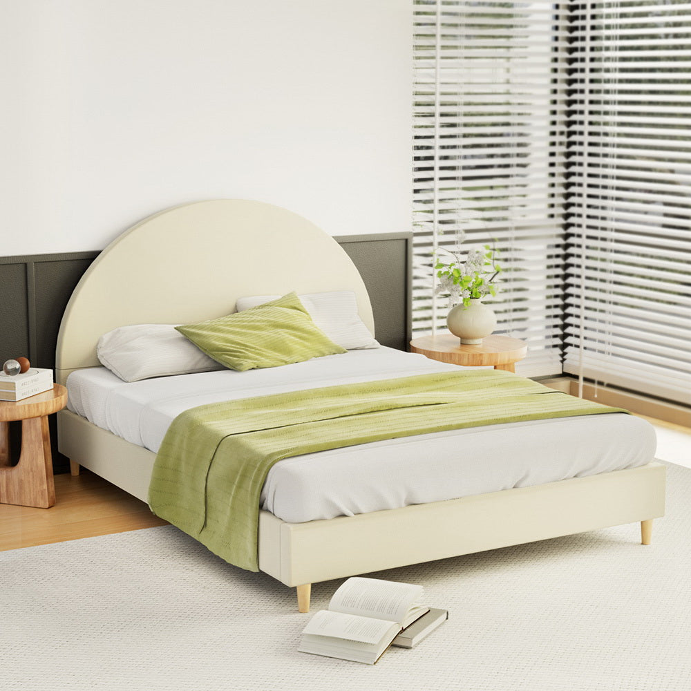 Artiss Bed Frame Double Size Bed Base w Arched Headboard Velvet Fabric Cream from Deals499 at Deals499