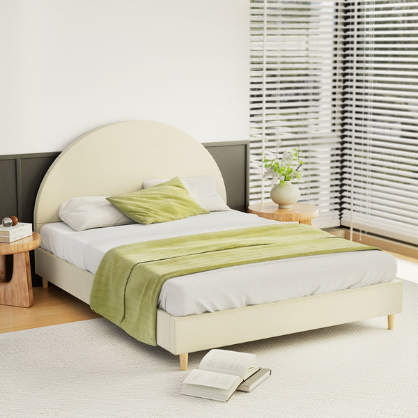 Artiss Bed Frame Double Size Bed Base w Arched Headboard Velvet Fabric Cream from Deals499 at Deals499