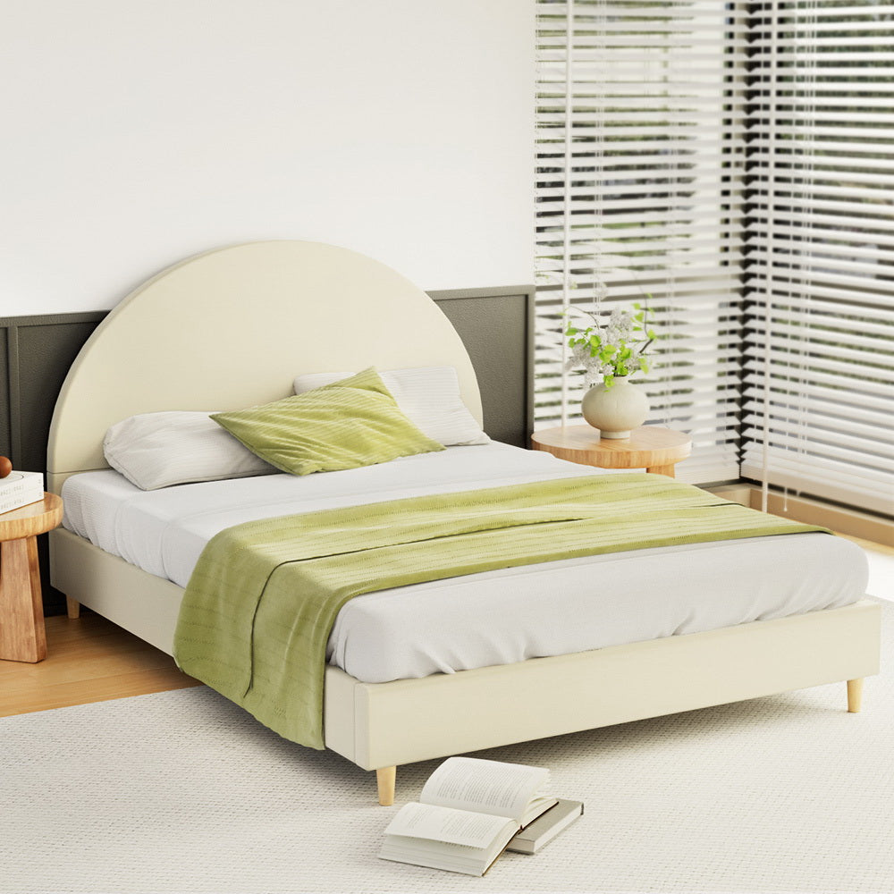 Artiss Bed Frame Queen Size Bed Base w Arched Headboard Velvet Fabric Cream from Deals499 at Deals499