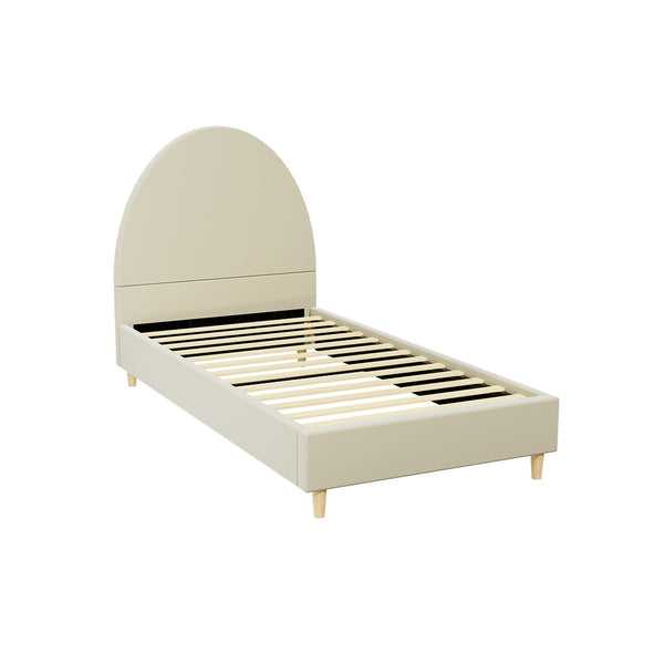 Artiss Bed Frame Single Size Bed Base w Arched Headboard Velvet Fabric Cream from Deals499 at Deals499