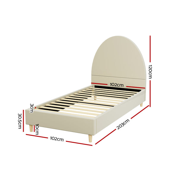 Artiss Bed Frame Single Size Bed Base w Arched Headboard Velvet Fabric Cream from Deals499 at Deals499