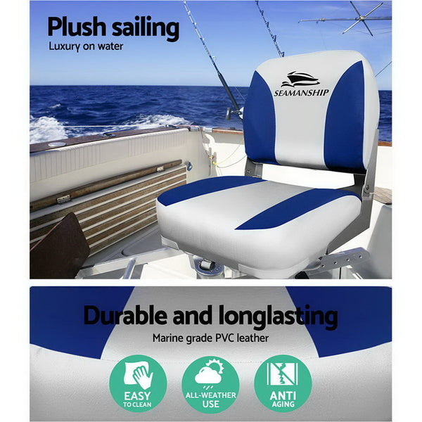 Seamanship Set of 2 Folding Swivel Boat Seats - Grey & Blue Deals499