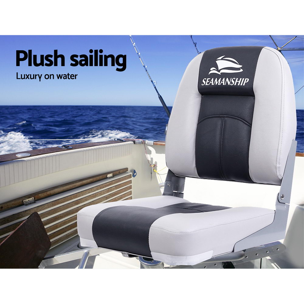 Seamanship Set of 2 Folding Boat Seats Seat Marine Seating Set Swivels All Weather Charcoal & Grey Deals499