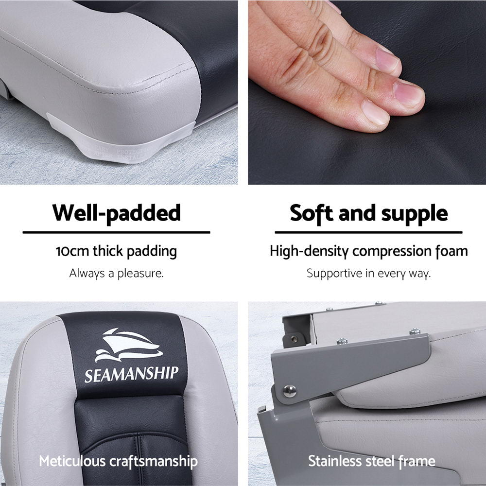 Seamanship Set of 2 Folding Boat Seats Seat Marine Seating Set Swivels All Weather Charcoal & Grey Deals499