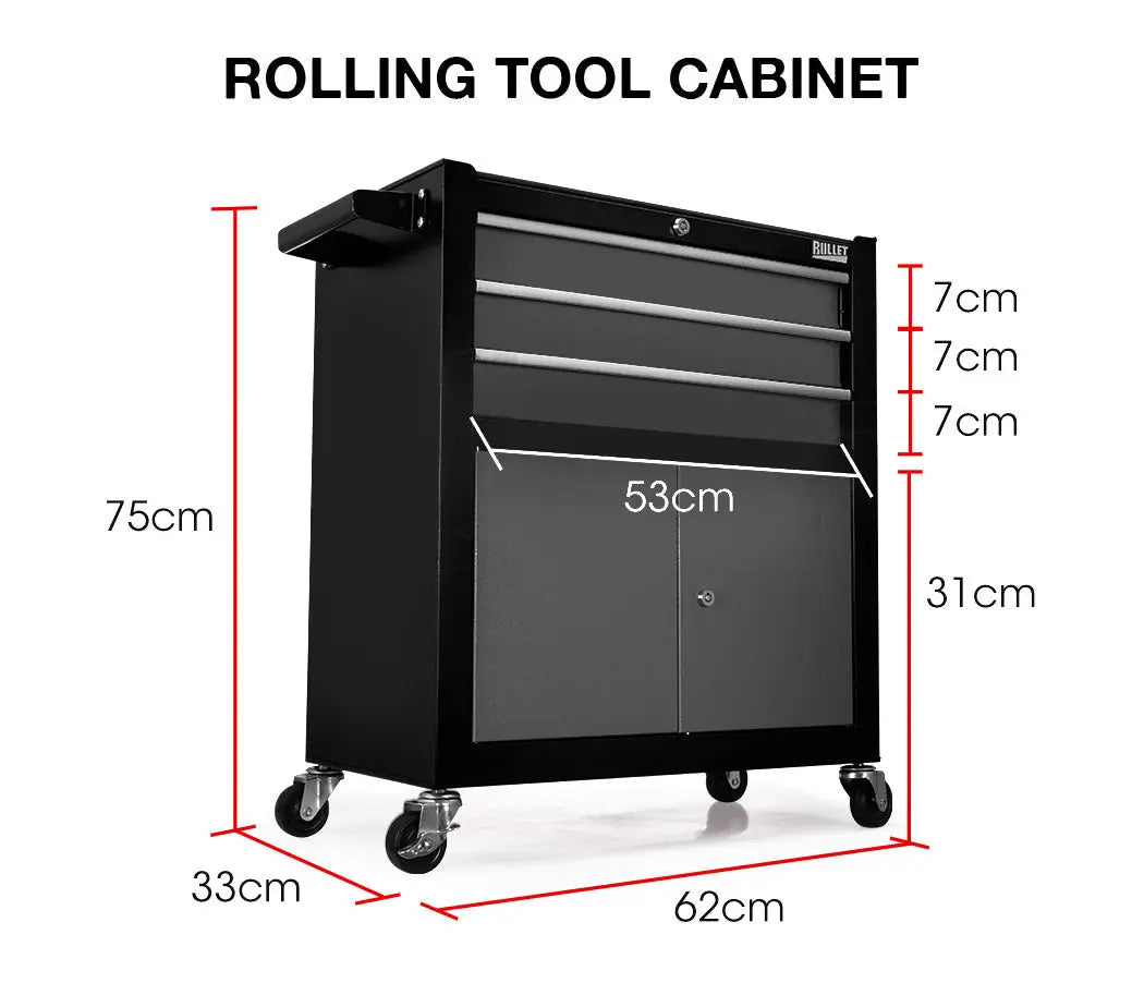 BULLET Tool Chest Cabinet Box Trolley Rolling Wheels Drawer Storage Steel Black Deals499