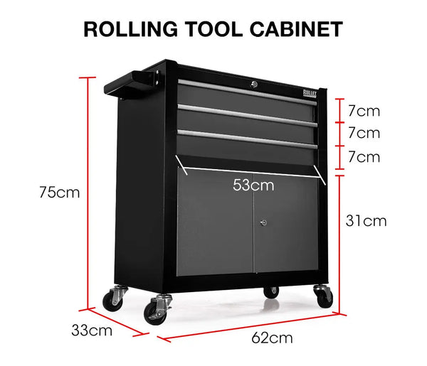 BULLET Tool Chest Cabinet Box Trolley Rolling Wheels Drawer Storage Steel Black Deals499