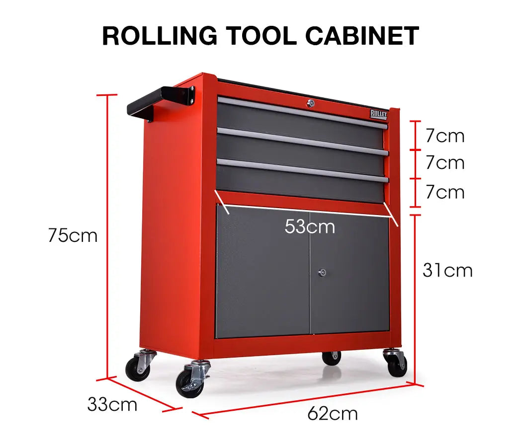 BULLET Tool Chest Cabinet Box Trolley Rolling Wheels Drawer Storage Steel Red Deals499