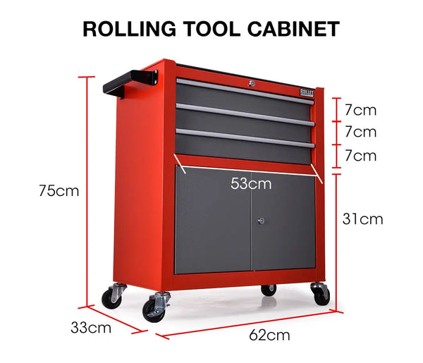 BULLET Tool Chest Cabinet Box Trolley Rolling Wheels Drawer Storage Steel Red Deals499