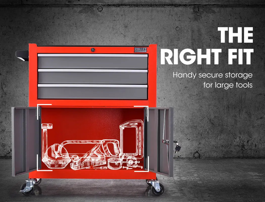 BULLET Tool Chest Cabinet Box Trolley Rolling Wheels Drawer Storage Steel Red Deals499