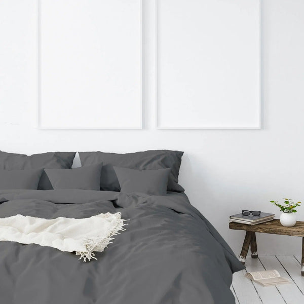 Balmain 1000 Thread Count Hotel Grade Bamboo Cotton Quilt Cover Pillowcases Set Queen Pewter Deals499