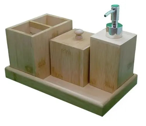 Bamboo Bathroom Accessories Set | Soap Dispenser, Toothbrush Holder, Storage Box & Tray Deals499