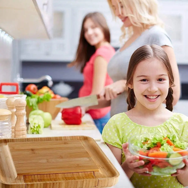Bamboo Cheese Board Set with Cutlery in Slide-Out Drawer Including 4 Stainless Steel Serving Utensils Deals499