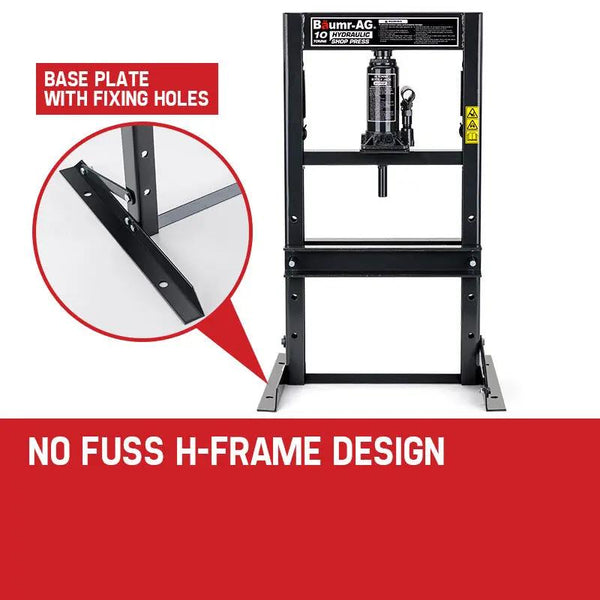Baumr-AG 10 Tonne Hydraulic Shop Press Workshop Jack Bending Stand H-Frame Deals499