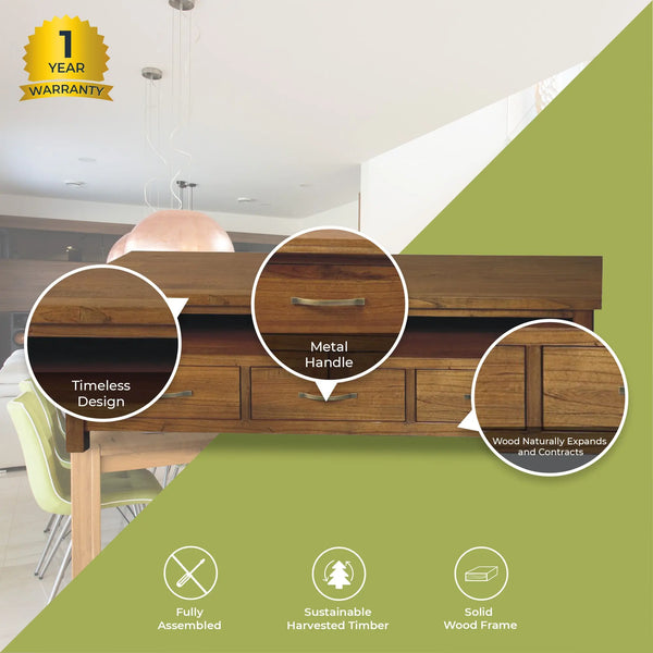 Birdsville ETU Entertainment TV Unit 174cm 3 Drawer Solid Mt Ash Wood - Brown Deals499