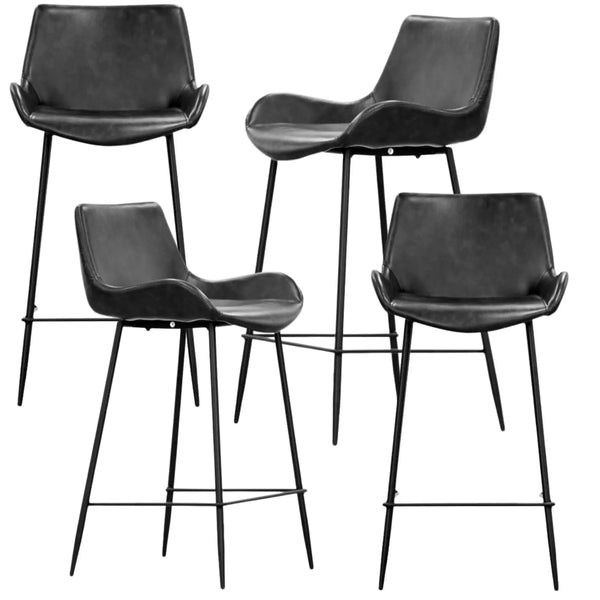 Brando  Set of 4 PU Leather Upholstered Bar Chair Metal Leg Stool Vintage Grey Deals499