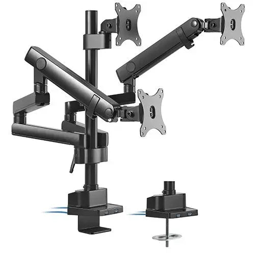 BrateckTriple Monitor Aluminum Slim Pole Held Mechanical Spring Monitor Arm Fit Most 17'-27' Monitors Up to 7kg per screen VESA 75x75/100x100 BRATECK