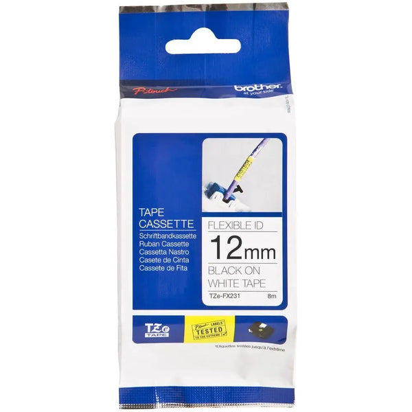 Brother 12mm Black on White Flexible TZE Tape BROTHER